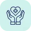 Two hands holding a heart and a cross.